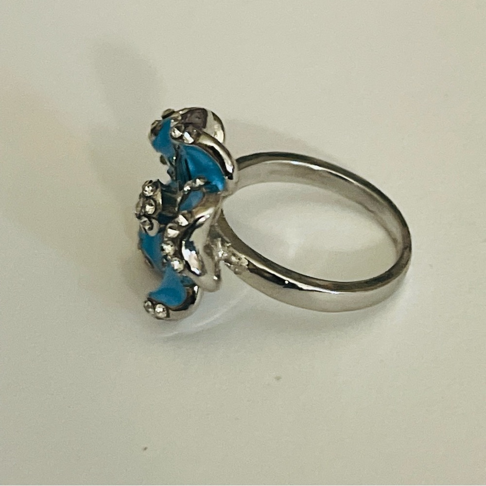 New Handmade Floral Sterling Silver Blue Hibiscus Flower Cocktail Statement Ring - Picture 7 of 7